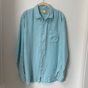 Peter Millar 100% Linen Blue Long Sleeve Shirt Size Large